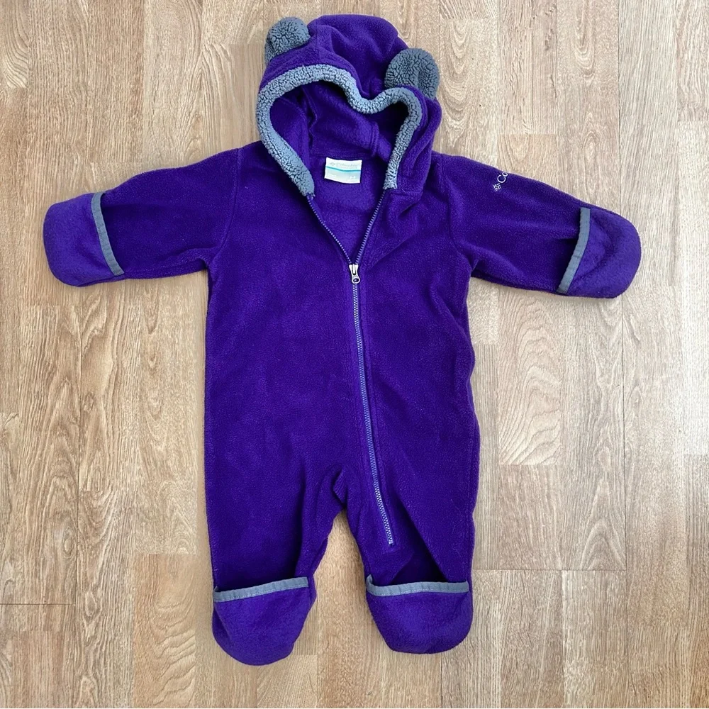 Columbia purple warm and cozy fleece baby onesie